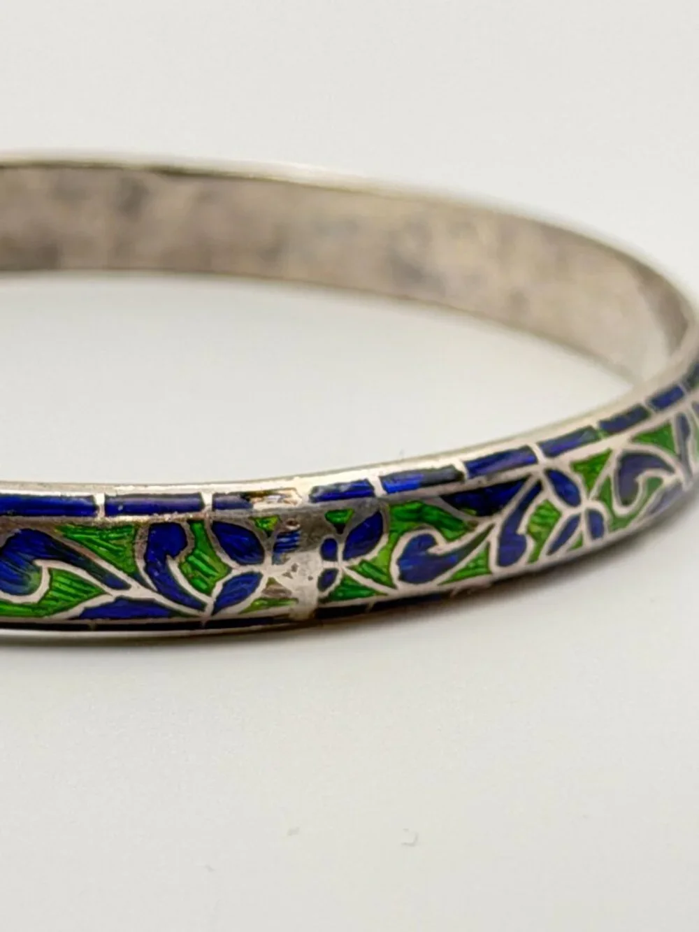 Vintage Mixed Bangle Stack Set Lot of 3 Boho Cloisonne Faux Malachite